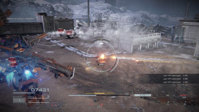 Armored Core 6 screenshot, showing an engagement between two heavy mecha.