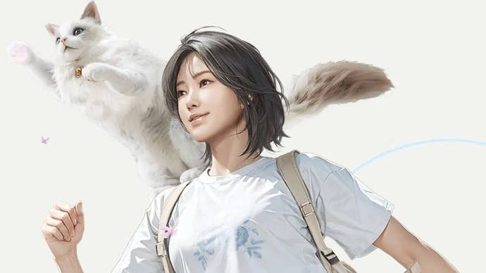 Artwork for Inzoi showing a female character with dark hair who has a white cat on her shoulder