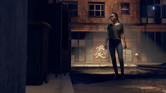 As Dusk Falls image showing Zoe walking down a shadowy street.