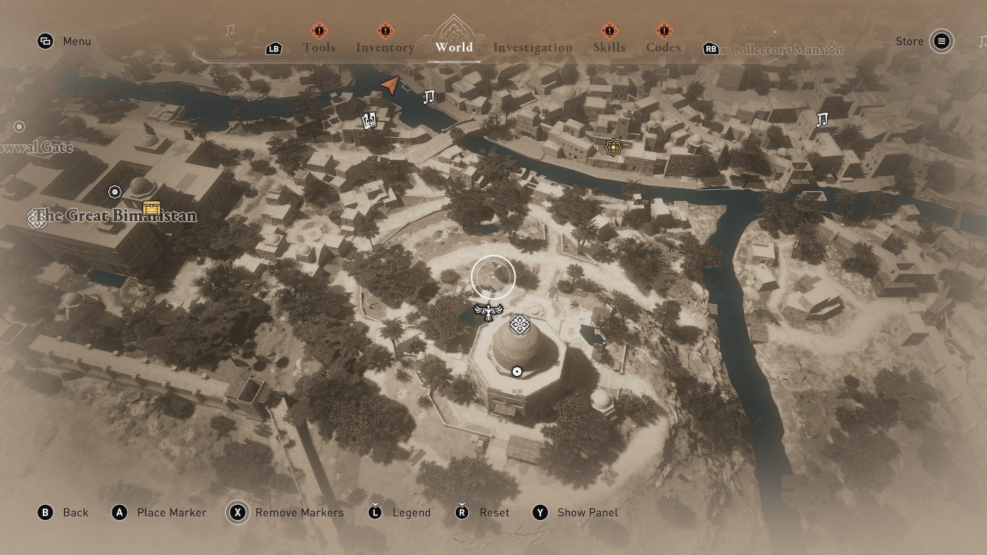 A map showing where to find the Delight by the Dome enigma solution in Assassin&rsquo;s Creed Mirage