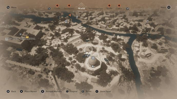 A map showing where to find the Delight by the Dome enigma solution in Assassin’s Creed Mirage