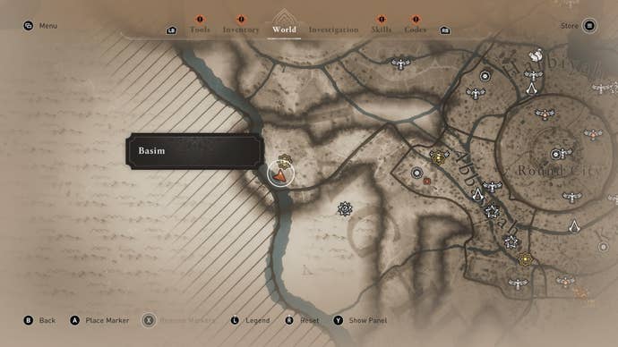 A map showing where to find the solution to the Left Behind enigma in Assassin’s Creed Mirage
