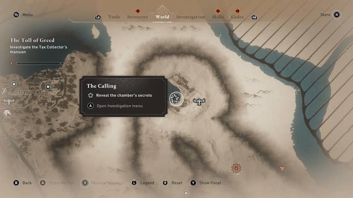 A map showing the oasis that is mentioned in the Nehal’s Calling case in Assassin’s Creed Mirage