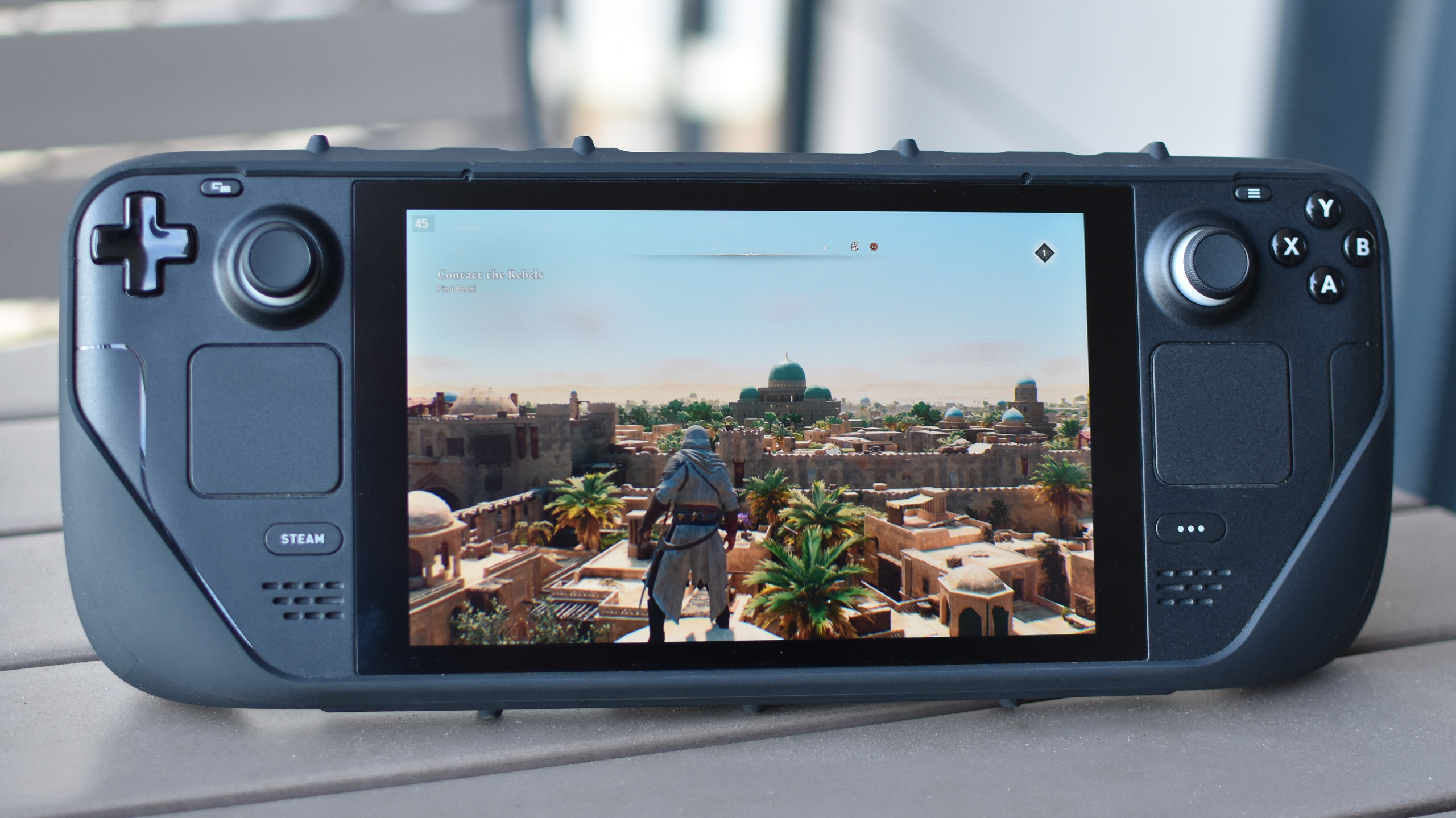 Assassin&rsquo;s Creed Mirage running on a Steam Deck.