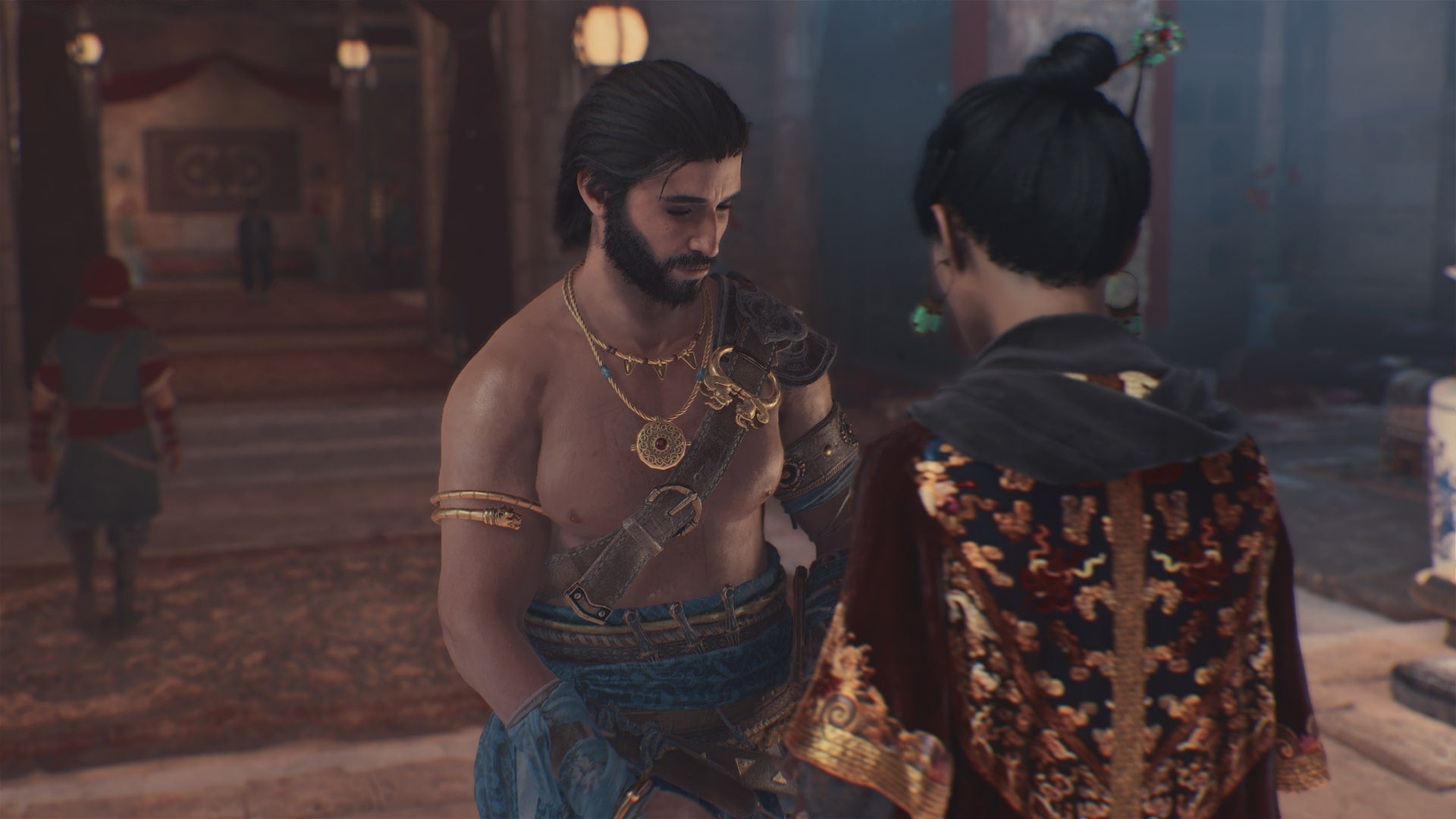 Basim speaks privately with the Treasurer in her chamber in the Bazaar in Assassin&rsquo;s Creed Mirage