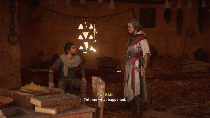 Basim speaks with Roshan in Assassin’s Creed Mirage