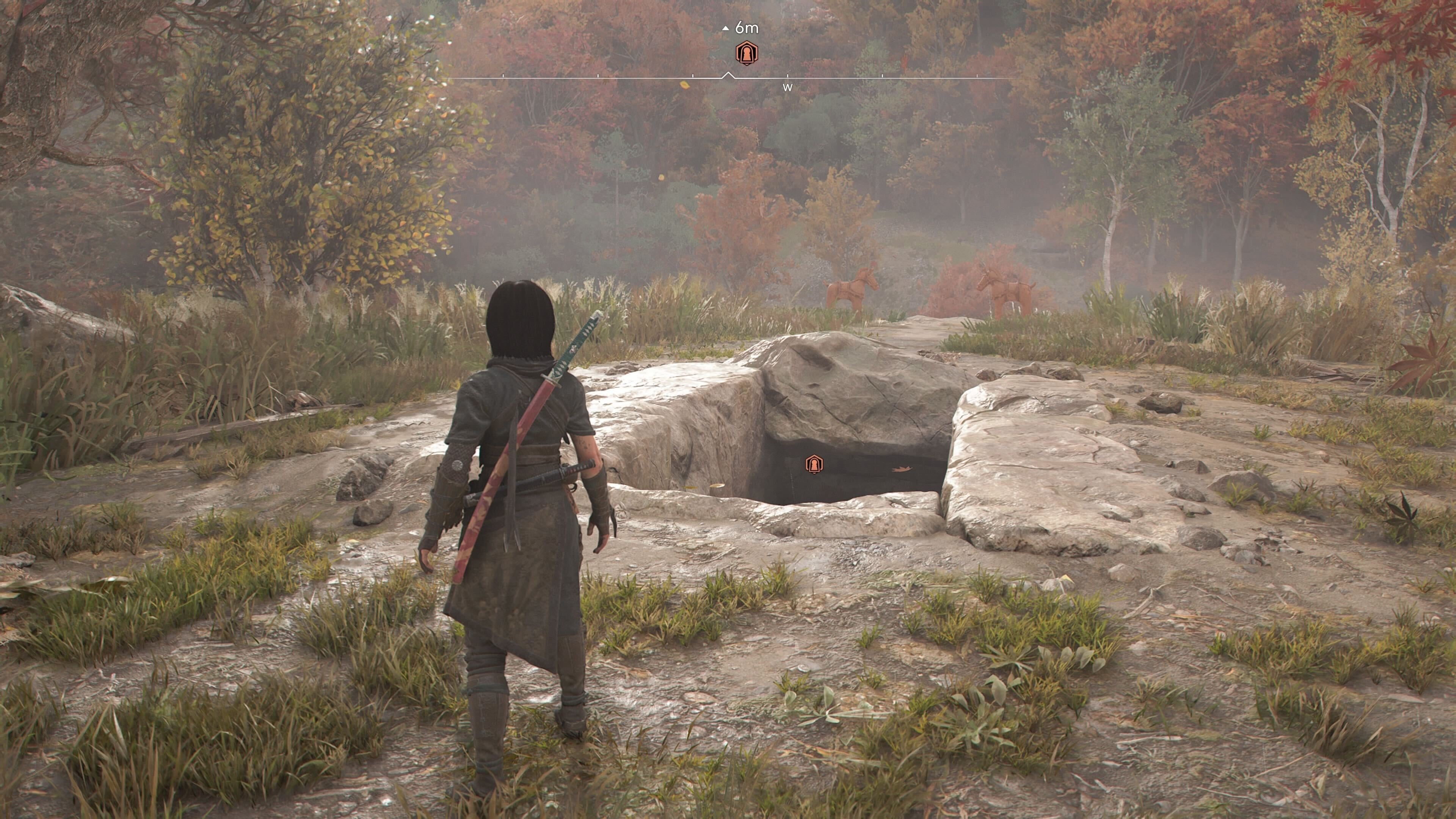 Naoe standing outside the Ancient Tomb of Nanjo Kofun in Assassin&rsquo;s Creed Shadows.