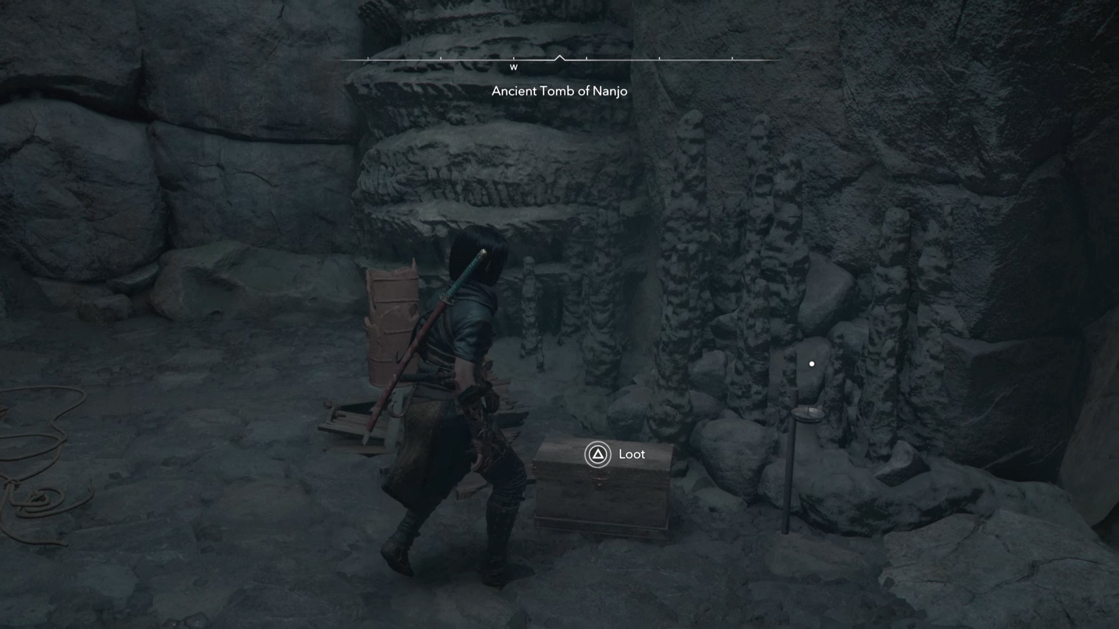 Naoe in a cave in Assassin&rsquo;s Creed Shadows.