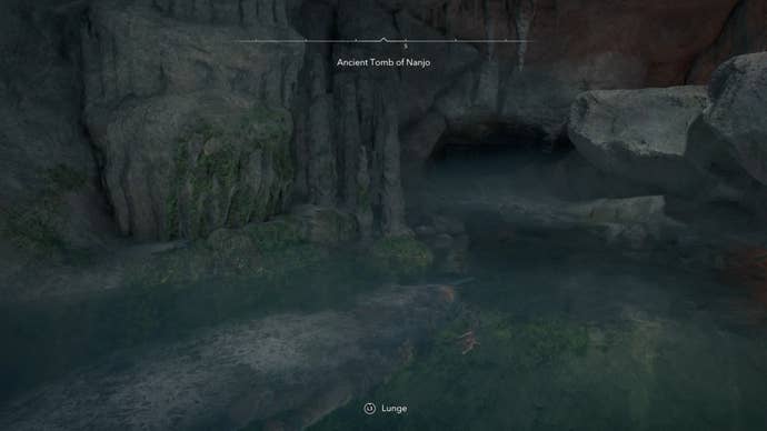 Naoe underwater in a cave in Assassin’s Creed Shadows.
