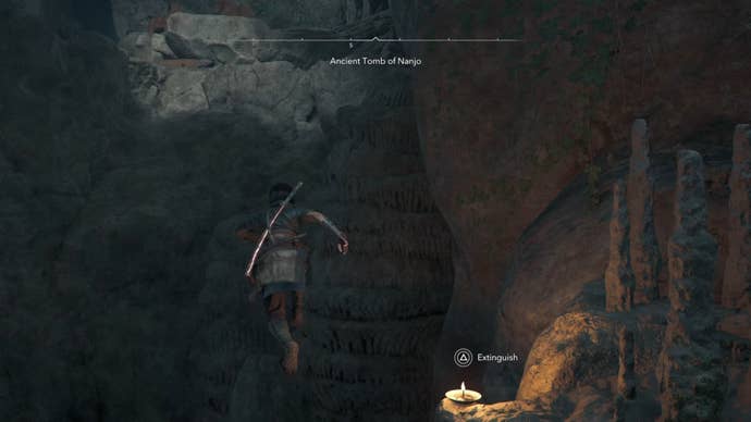 Naoe in a cave in Assassin’s Creed Shadows.