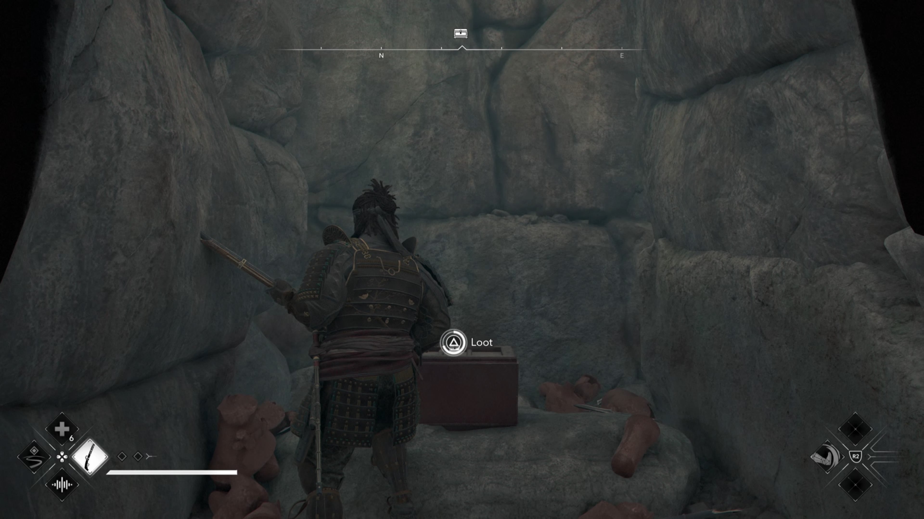 A chest inside the Azuchi Kyotanyama Kofun in Assassin&rsquo;s Creed Shadows.