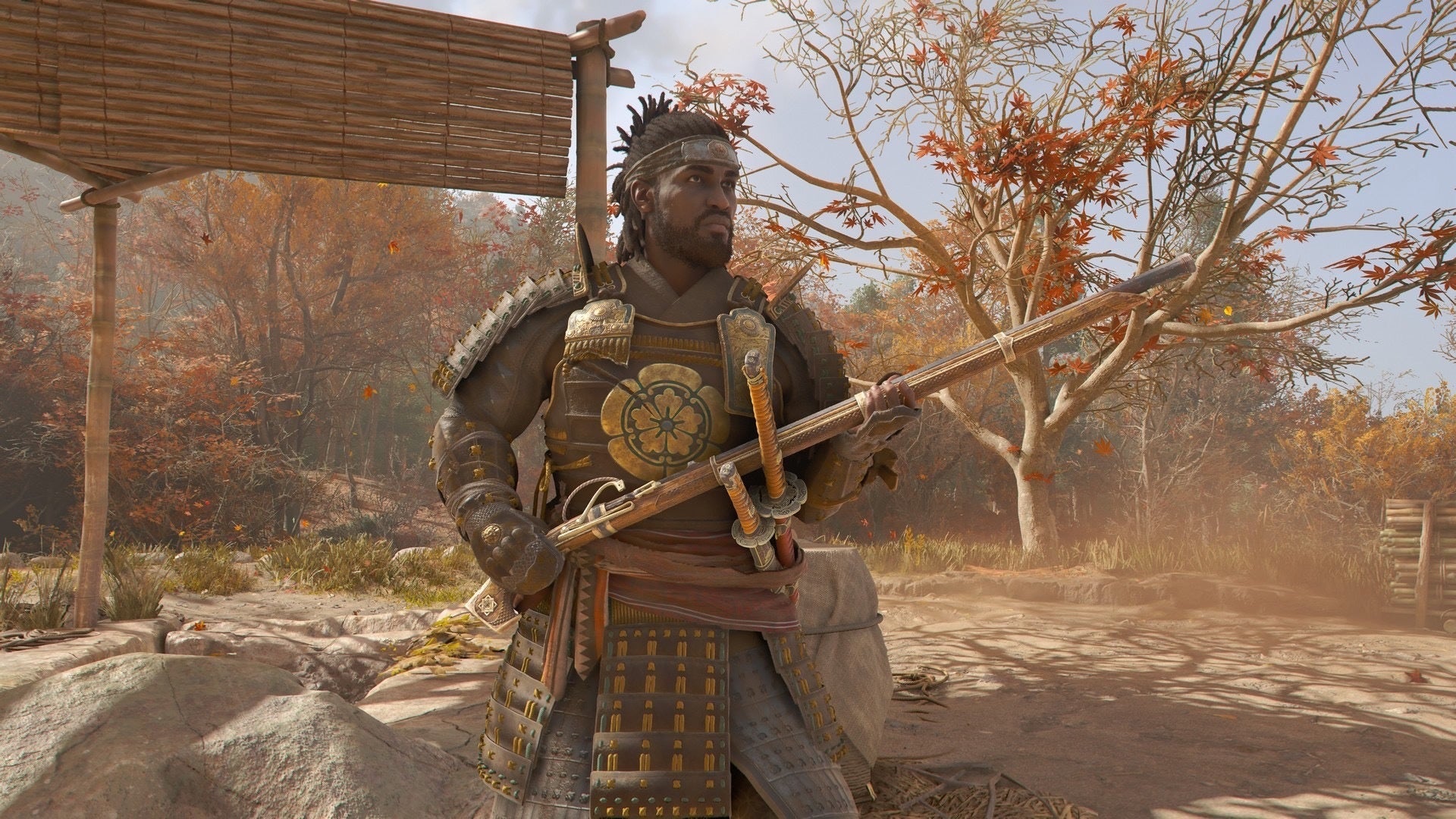 Yasuke holding a Teppo gun in Assassin&rsquo;s Creed Shadows.
