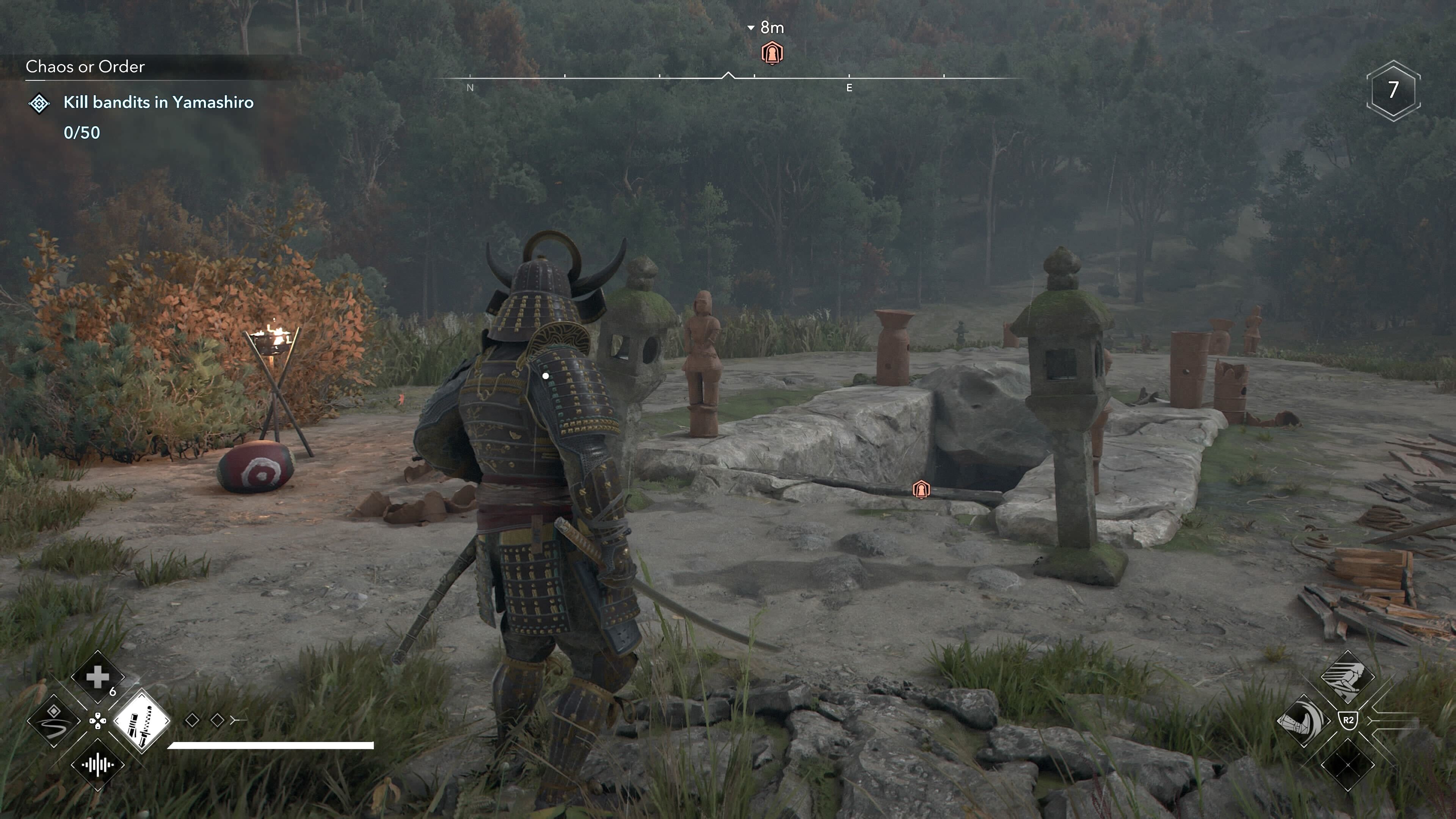 Yasuke standing outside of Makino Kurumazuka Kofun in Assassin&rsquo;s Creed Shadows.