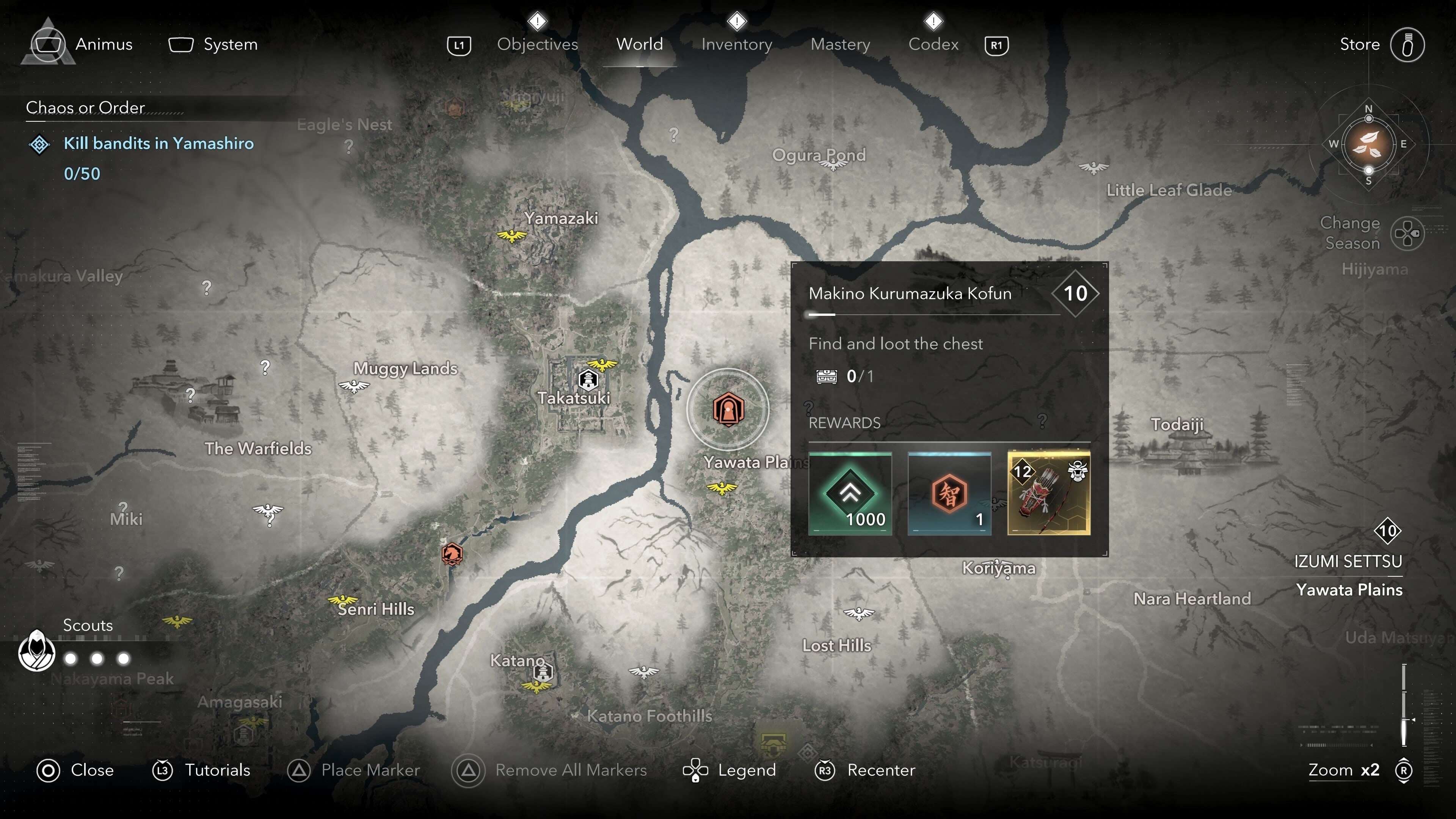 The map location of Makino Kurumazuka Kofun in Assassin&rsquo;s Creed Shadows.