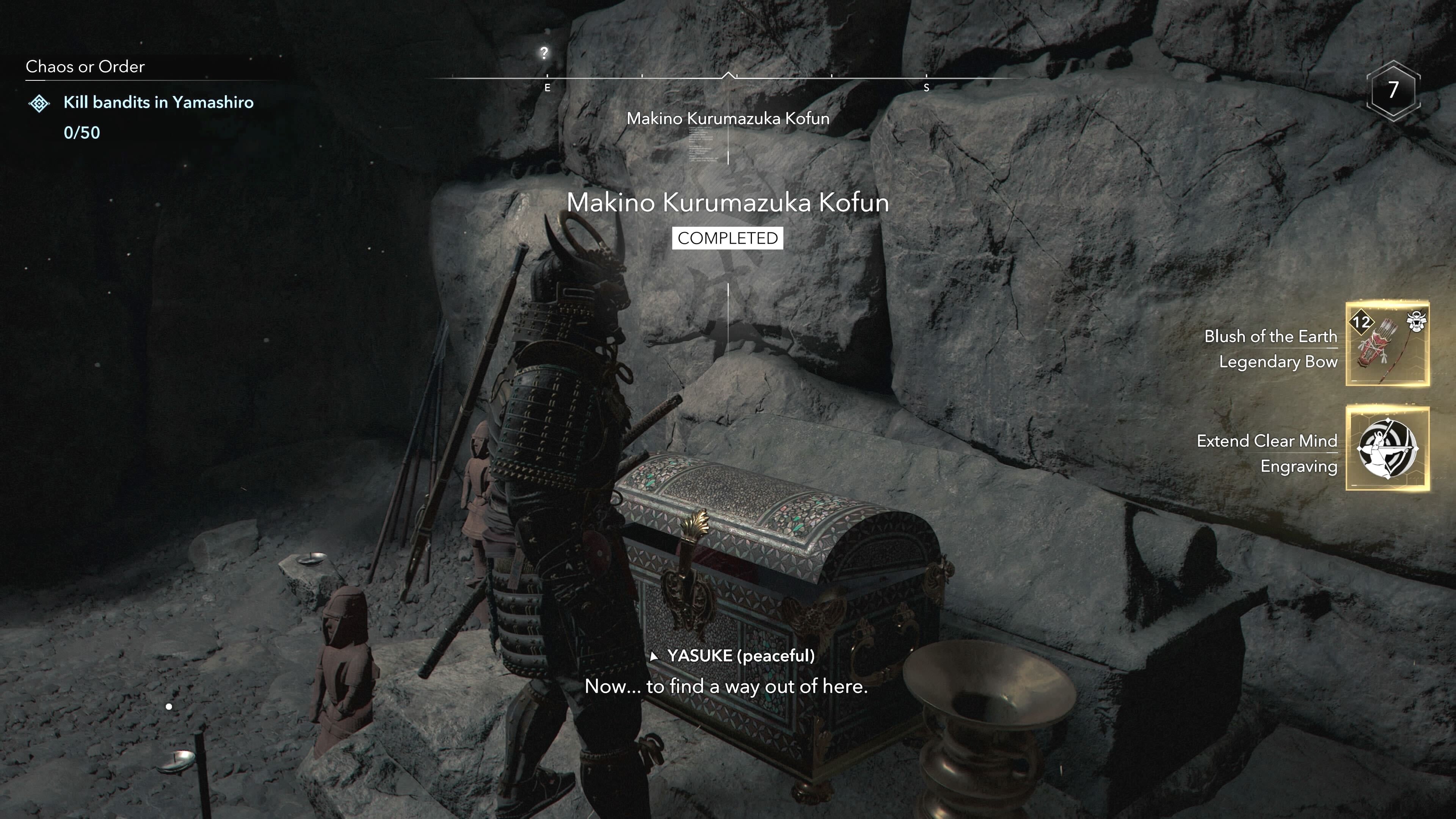 The Legendary Chest rewards for completing the Makino Kurumazuka Kofun in Assassin&rsquo;s Creed Shadows.