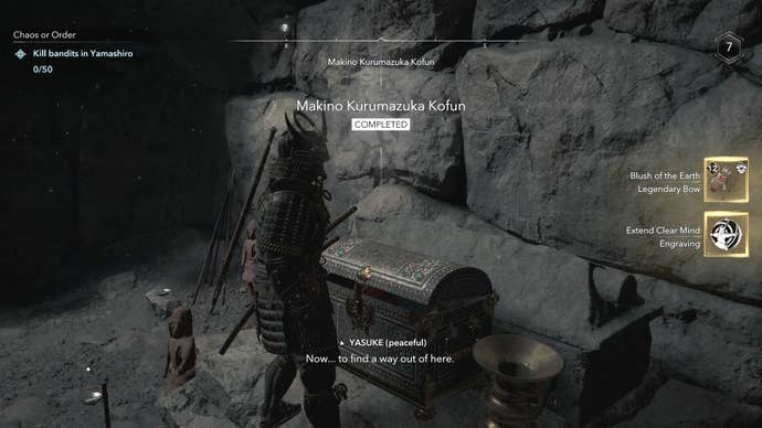 The Legendary Chest rewards for completing the Makino Kurumazuka Kofun in Assassin’s Creed Shadows.