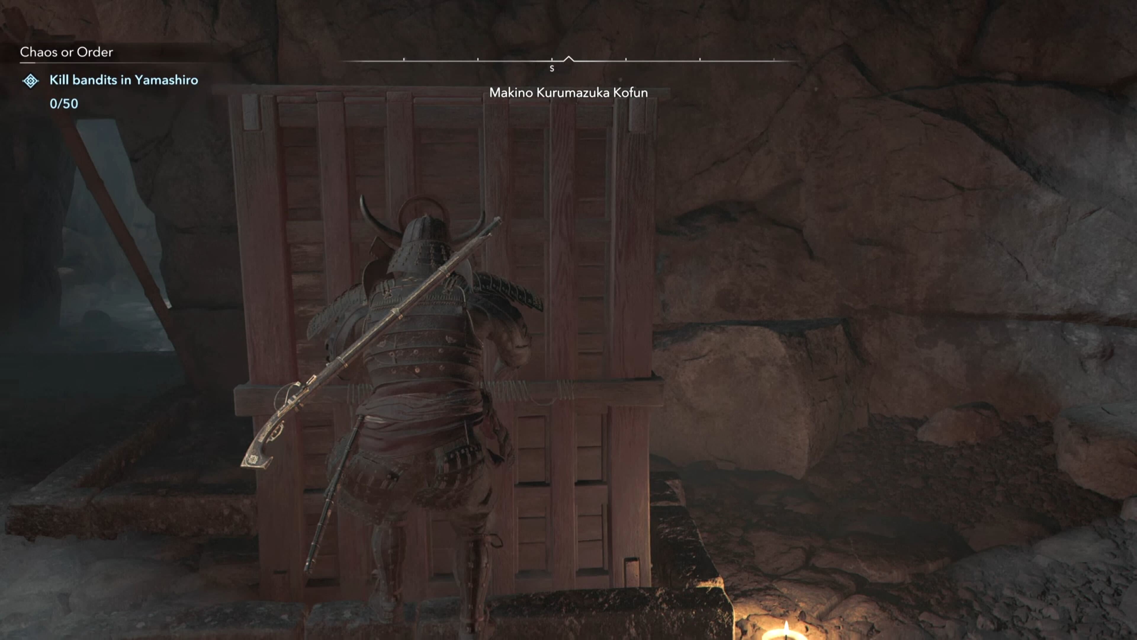 Yasuke moving a wooden block in Assassin&rsquo;s Creed Shadows.