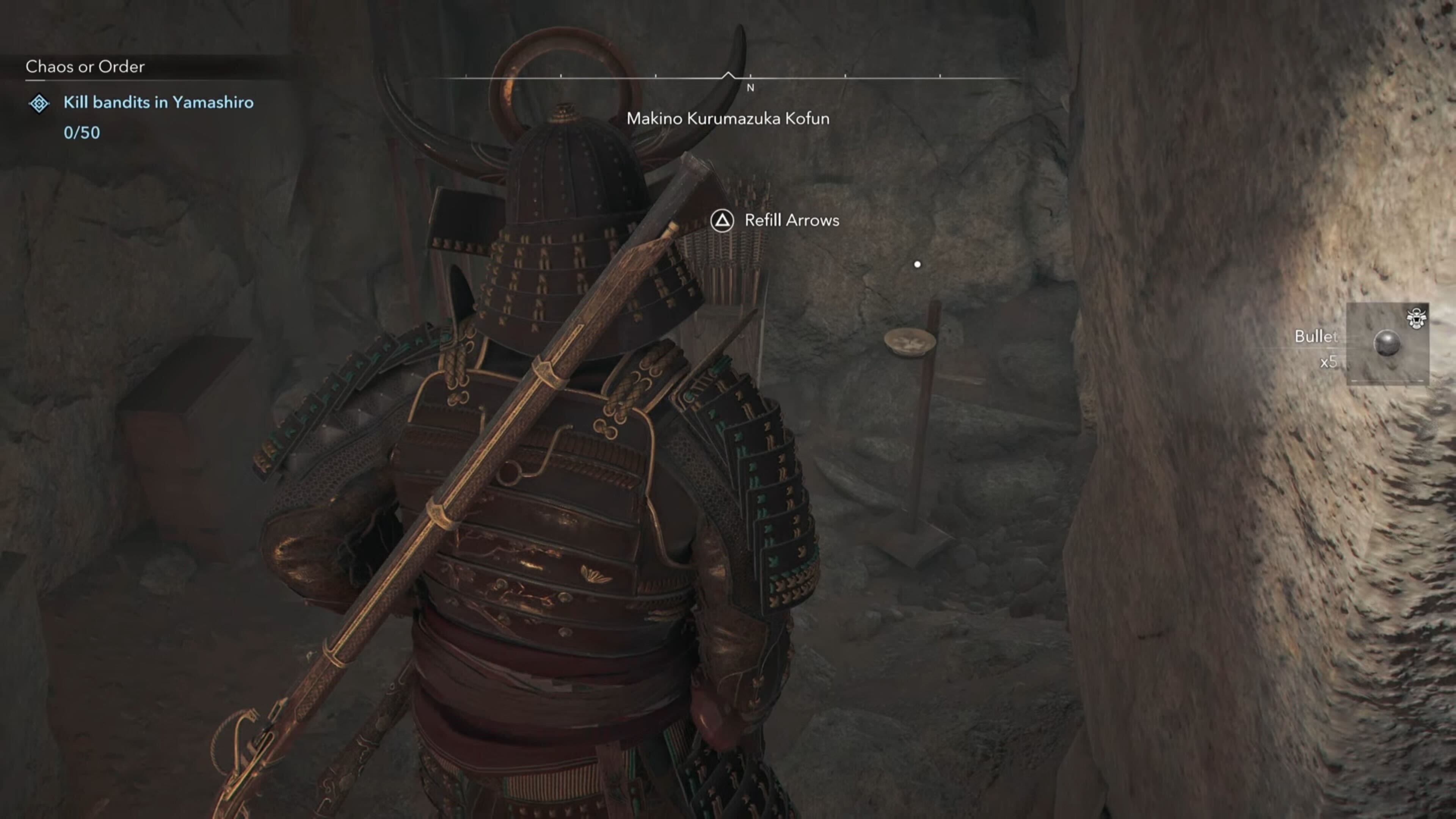 Yasuke looking at arrows in Assassin&rsquo;s Creed Shadows.