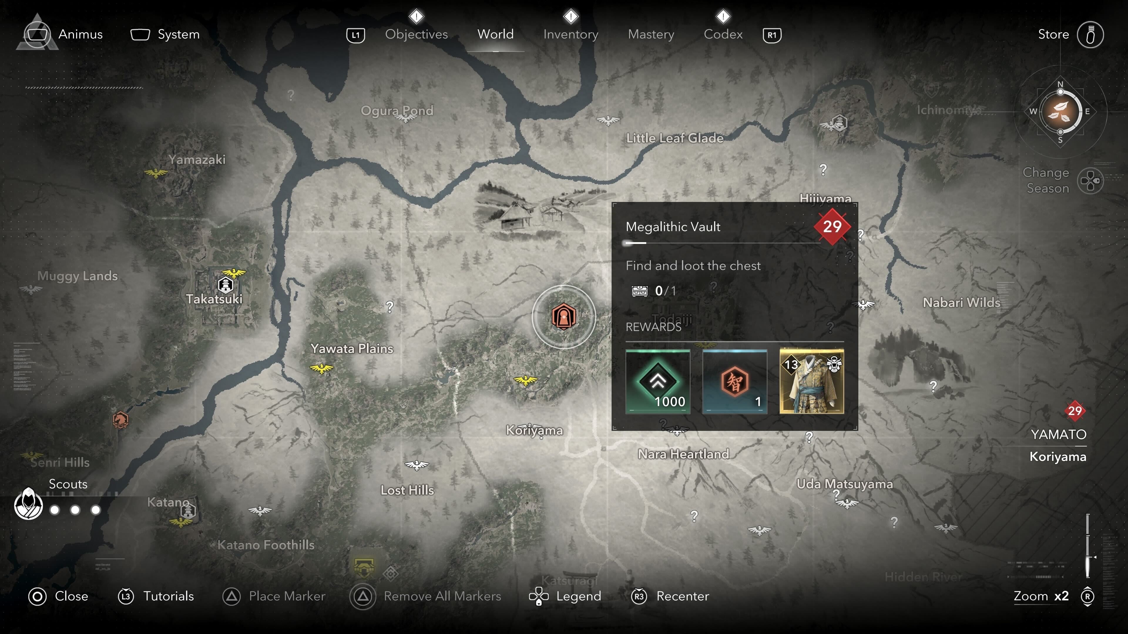 Map view of the Megalithic Vault Kofun location in Assassin&rsquo;s Creed Shadows.