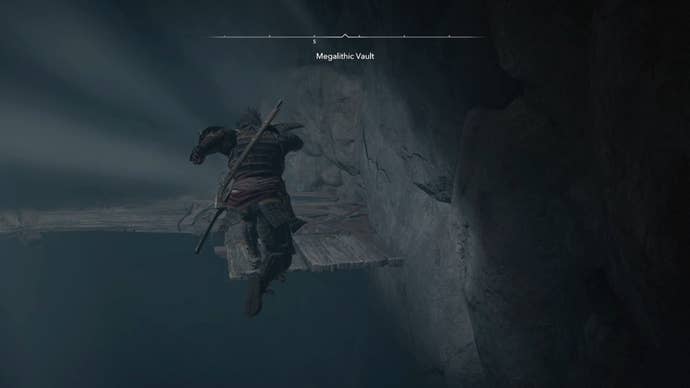Yasuke jumping inside the Megalithic Vault Kofun in Assassin’s Creed Shadows.