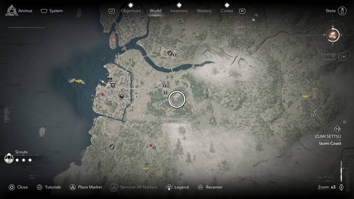Map view of the location of the Old Kofun in Assassin’s Creed Shadows.
