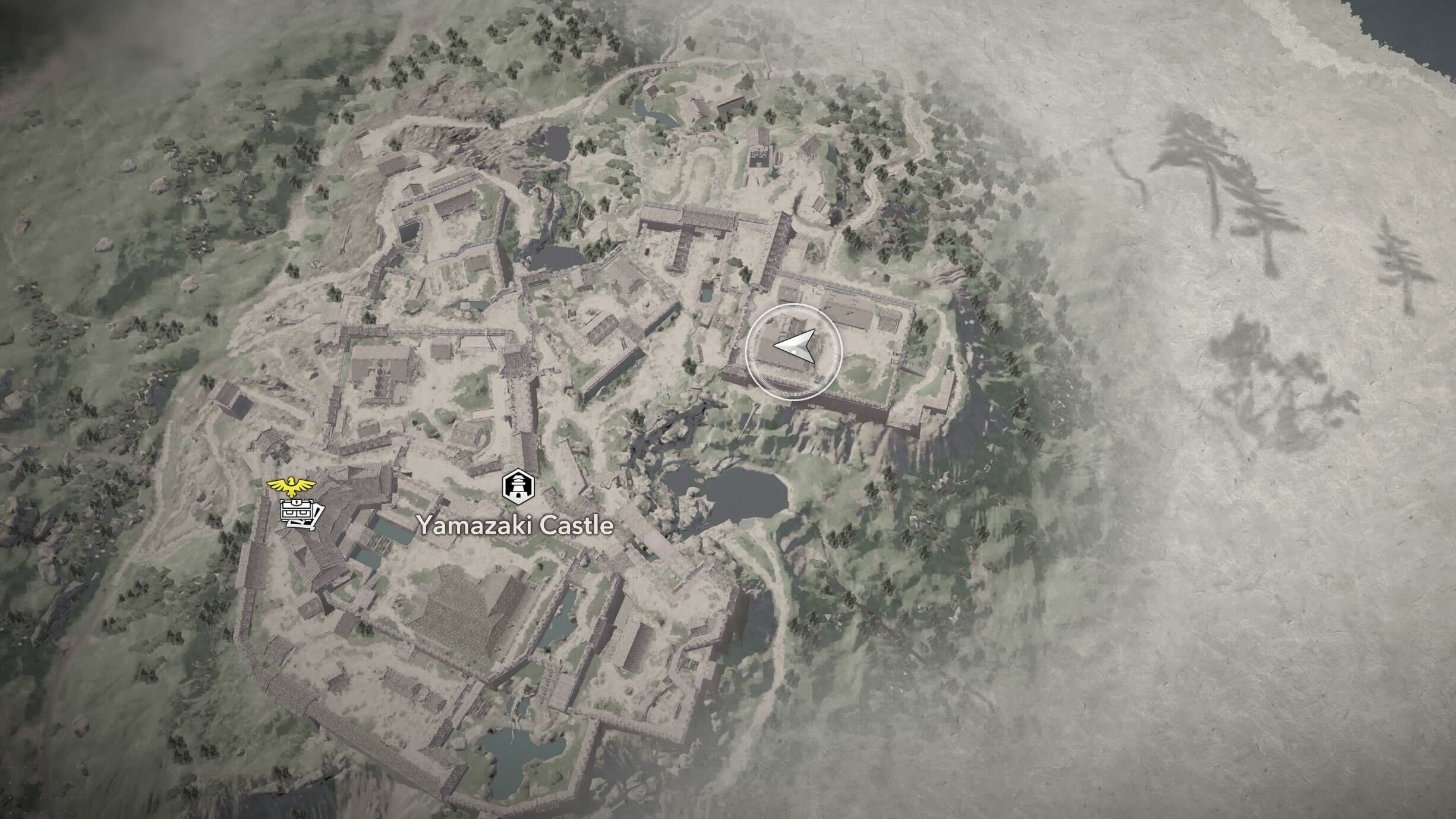 Map view of Sato Katsubei&rsquo;s location at Yamazaki Castle in Assassin&rsquo;s Creed Shadows.