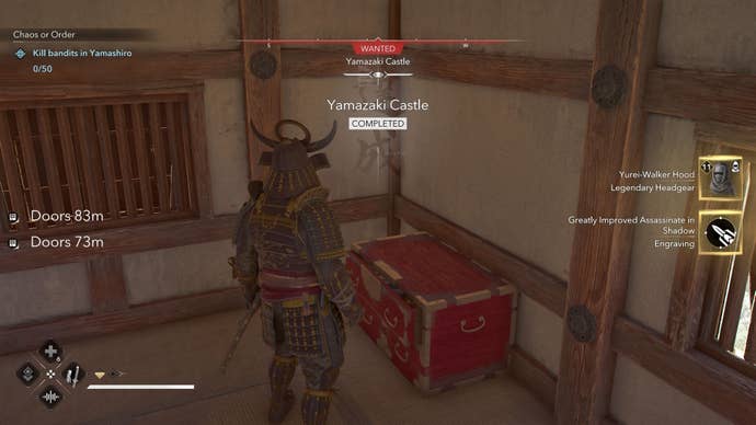Yasuke opening the Legendary Chest at Yamazaki Castle in Assassin’s Creed Shadows.