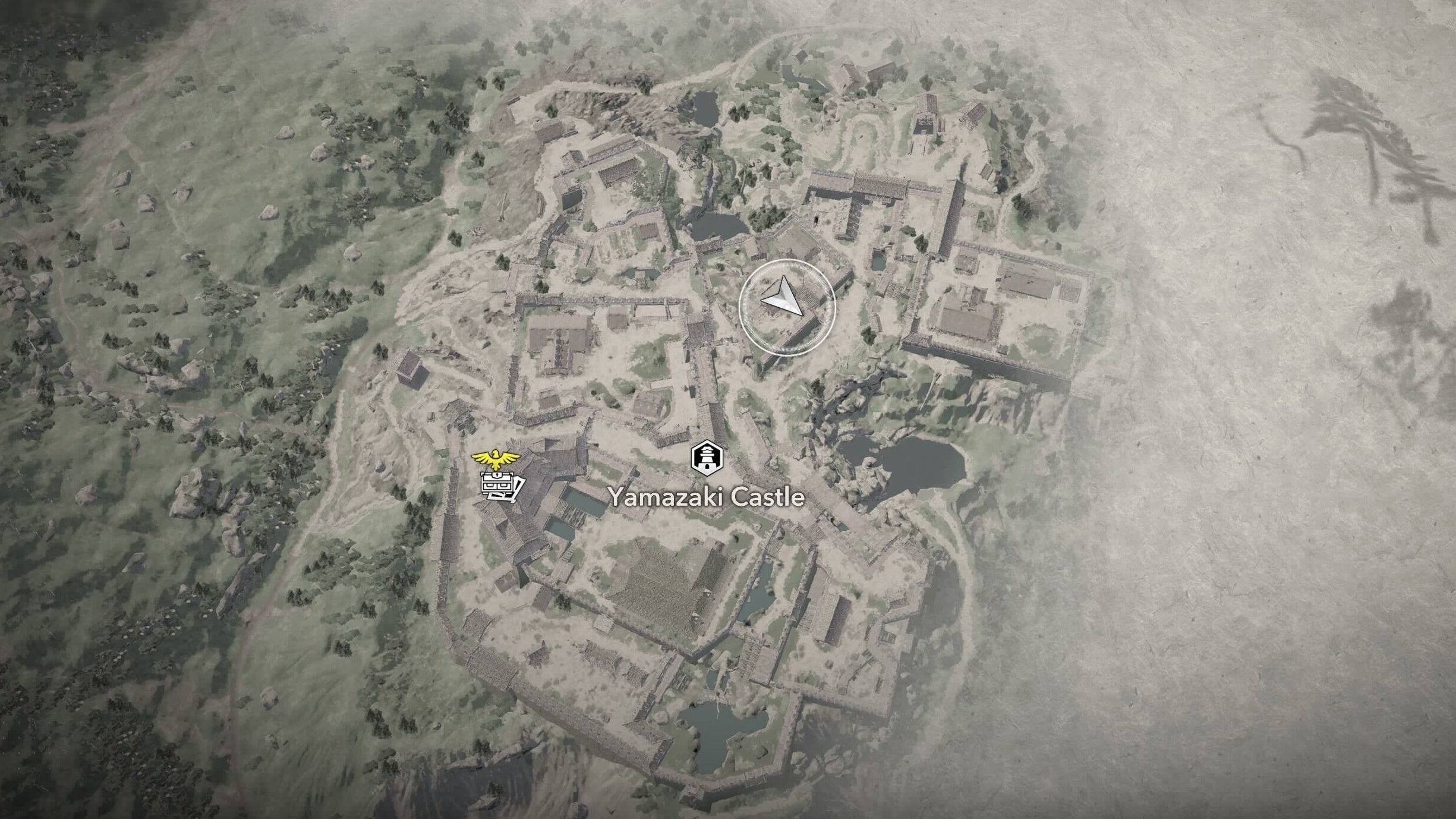 Map view of an alarm location at Yamazaki Castle in Assassin&rsquo;s Creed Shadows.