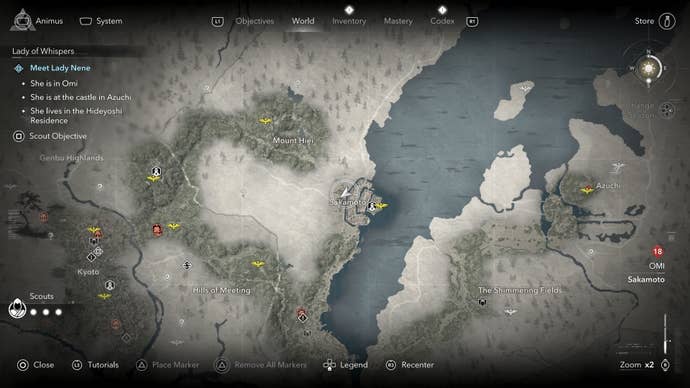 Map view of an Ornament Vendor’s location who sells a tea bowl in Assassin’s Creed Shadows.