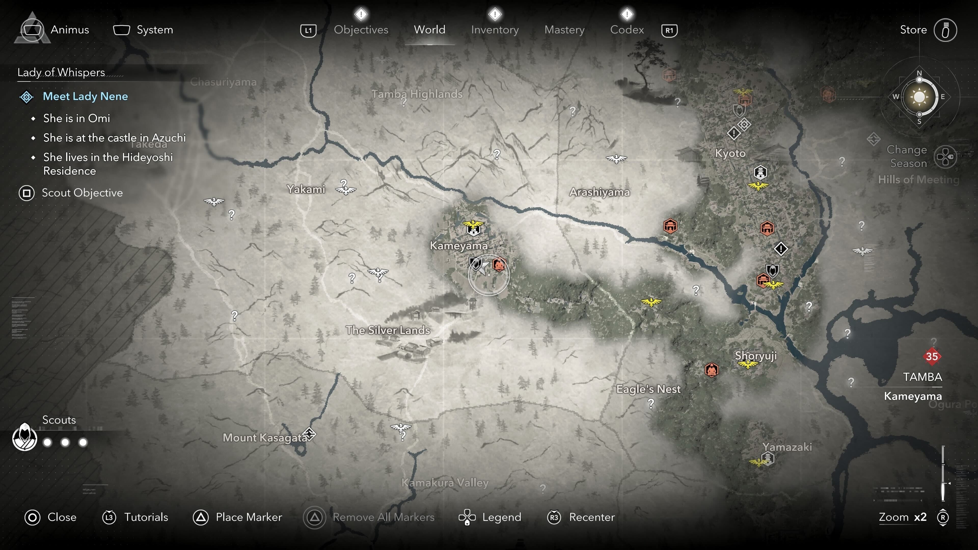 Map view of an Ornament Vendor&rsquo;s location who sells a tea bowl in Assassin&rsquo;s Creed Shadows.