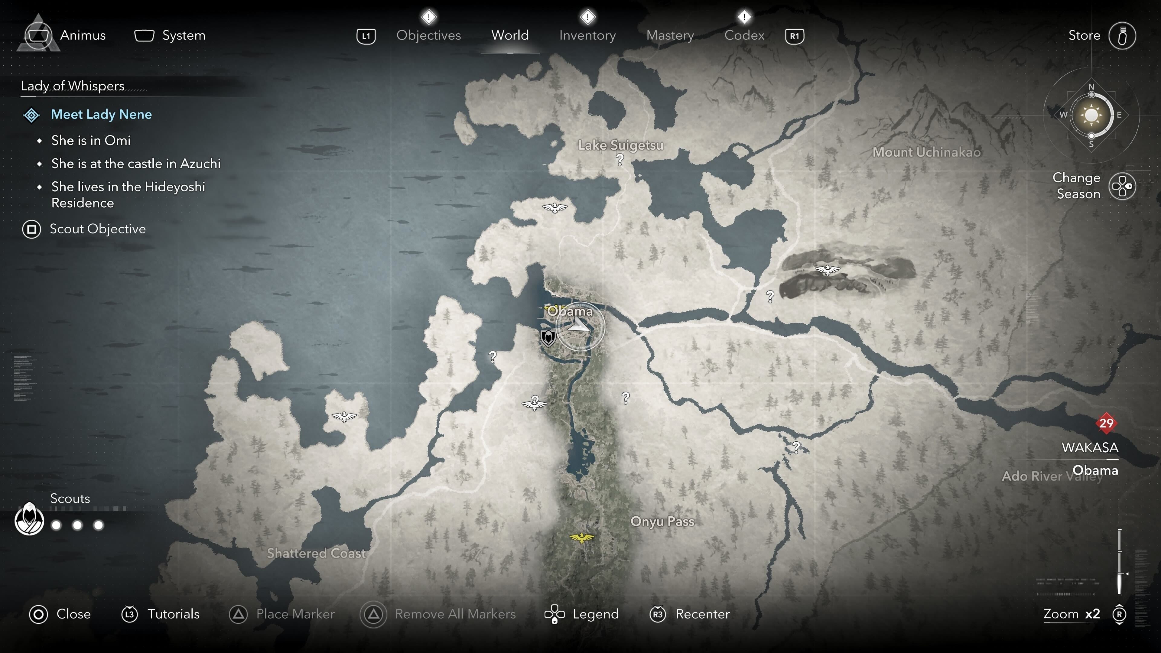 Map view of an Ornament Vendor&rsquo;s location who sells a tea bowl in Assassin&rsquo;s Creed Shadows.