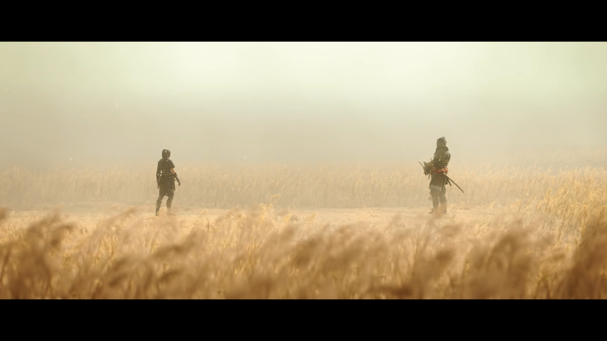 Assassin&rsquo;s Creed Shadows screenshot showing Yasuke and Naoe in a wheat field.