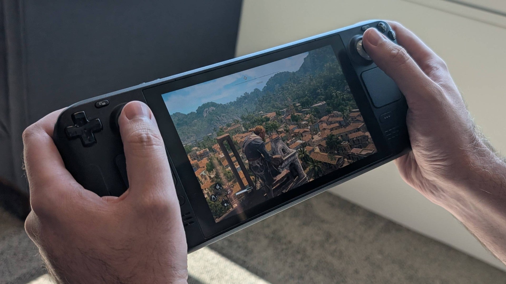Assassin's Creed Black Flag Resynced being played on a Steam Deck.