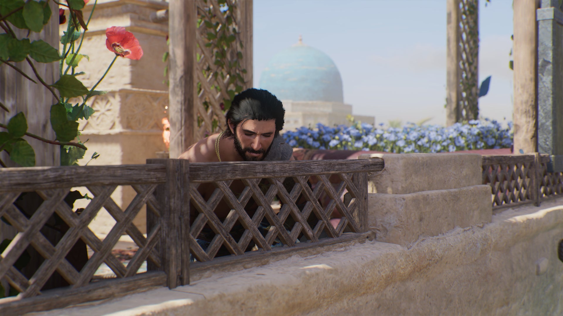 Basim hides atop a building in Assassin's Creed Mirage - 1