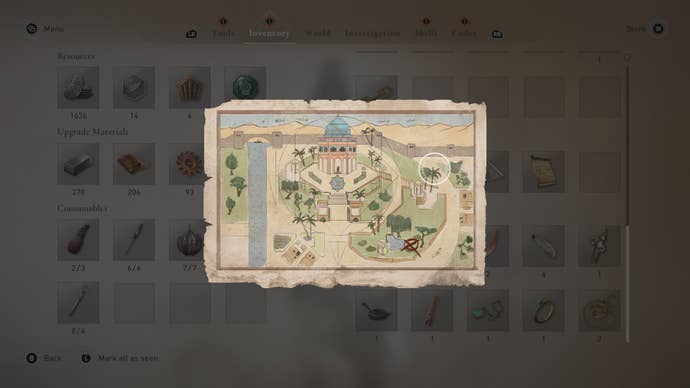 An enigma clue of a dome building in Assassin's Creed Mirage showing where to find a treasure