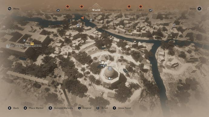 A map showing where to find the Delight by the Dome enigma solution in Assassin's Creed Mirage