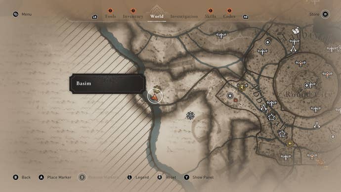 A map showing where to find the solution to the Left Behind enigma in Assassin's Creed Mirage