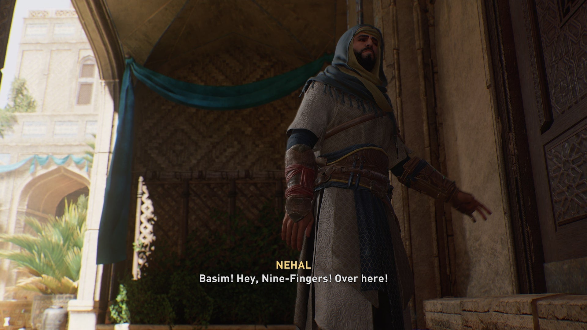Basim goes to open a door when Nehal calls out for him in Assassin's Creed Mirage - 1