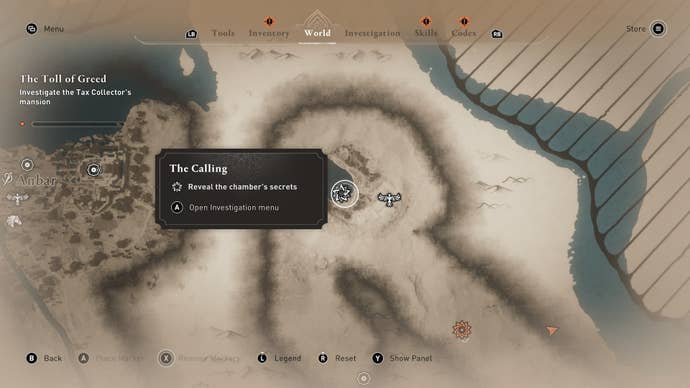 A map showing the oasis that is mentioned in the Nehal's Calling case in Assassin's Creed Mirage