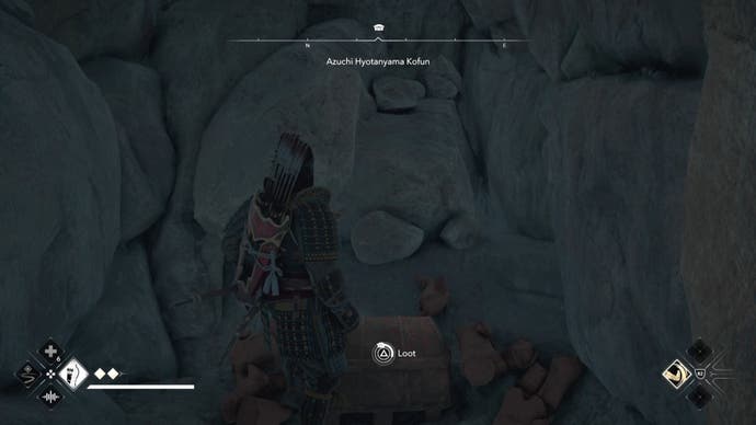 Yasuke looking at a ches inside Azuchi Kyotanyama Kofun in Assassin's Creed Shadows.