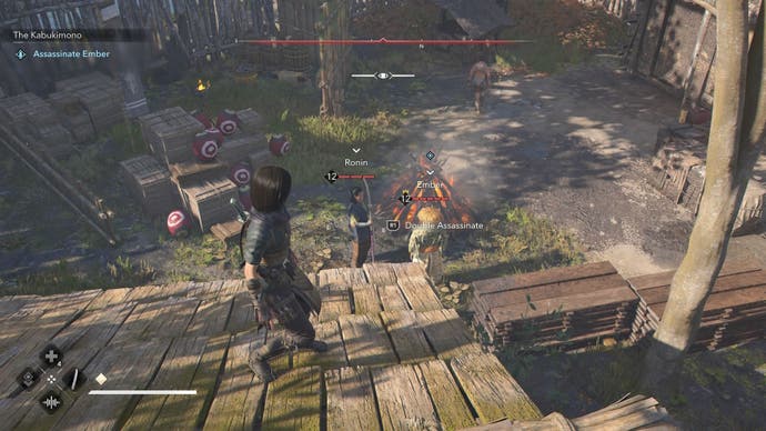Nae looking at Emb and another enemy in the shadows of Creed of Assassin.