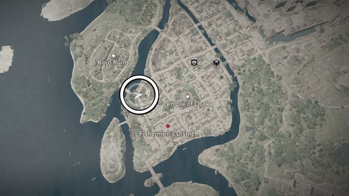 View of a map surrounded by the location of EmbER in the Shadows of Assassin's belief.