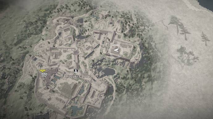 Map view of Sato Katsubei's location at Yamazaki Castle in Assassin's Creed Shadows.