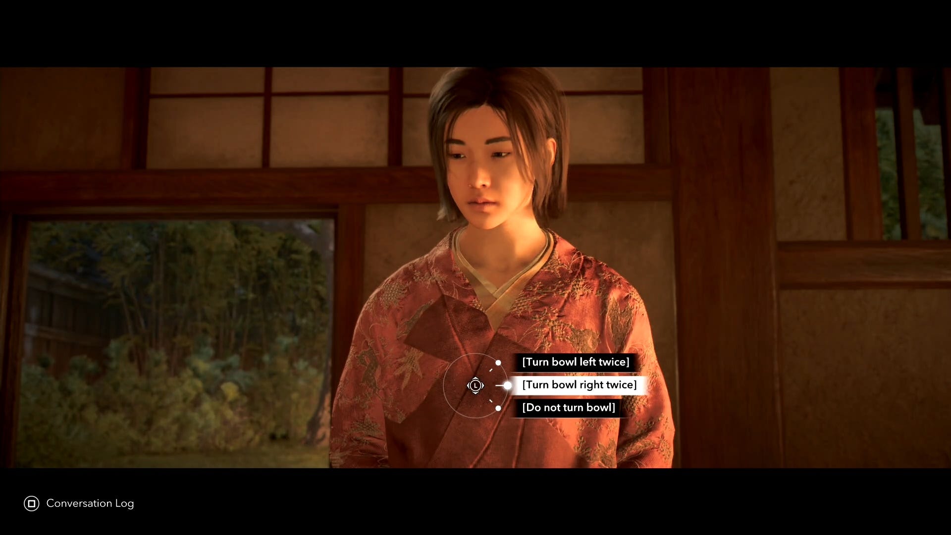 Choosing to turn the bowl right twice in Assassin's Creed Shadows.