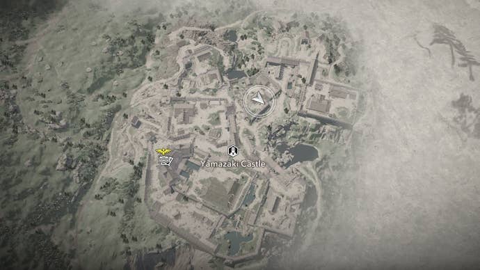 Map view of an alarm location at Yamazaki Castle in Assassin's Creed Shadows.