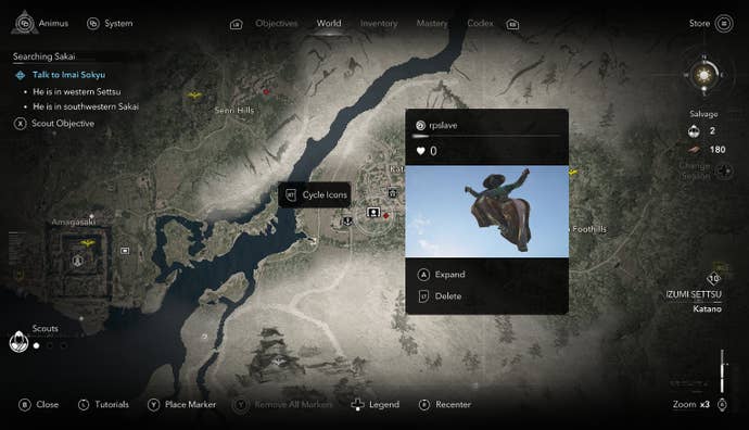 The Assassin's Creed Shadows world map, showing a photo taken and shared by a player.