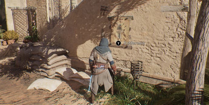 Ein Poster an einer Wand in Assassin's Creed Mirage, das den Bekanntheitsgrad senken kann.