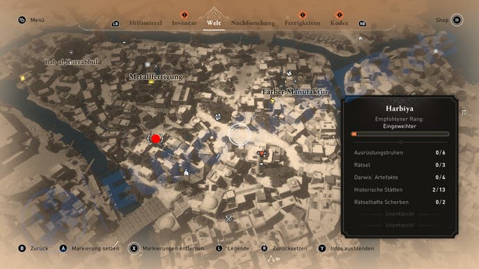 Ein Ausschnitt der Karte, der den Startpunkt des Rätsels Zurückgelassen in Assassin's Creed Mirage zeigt.