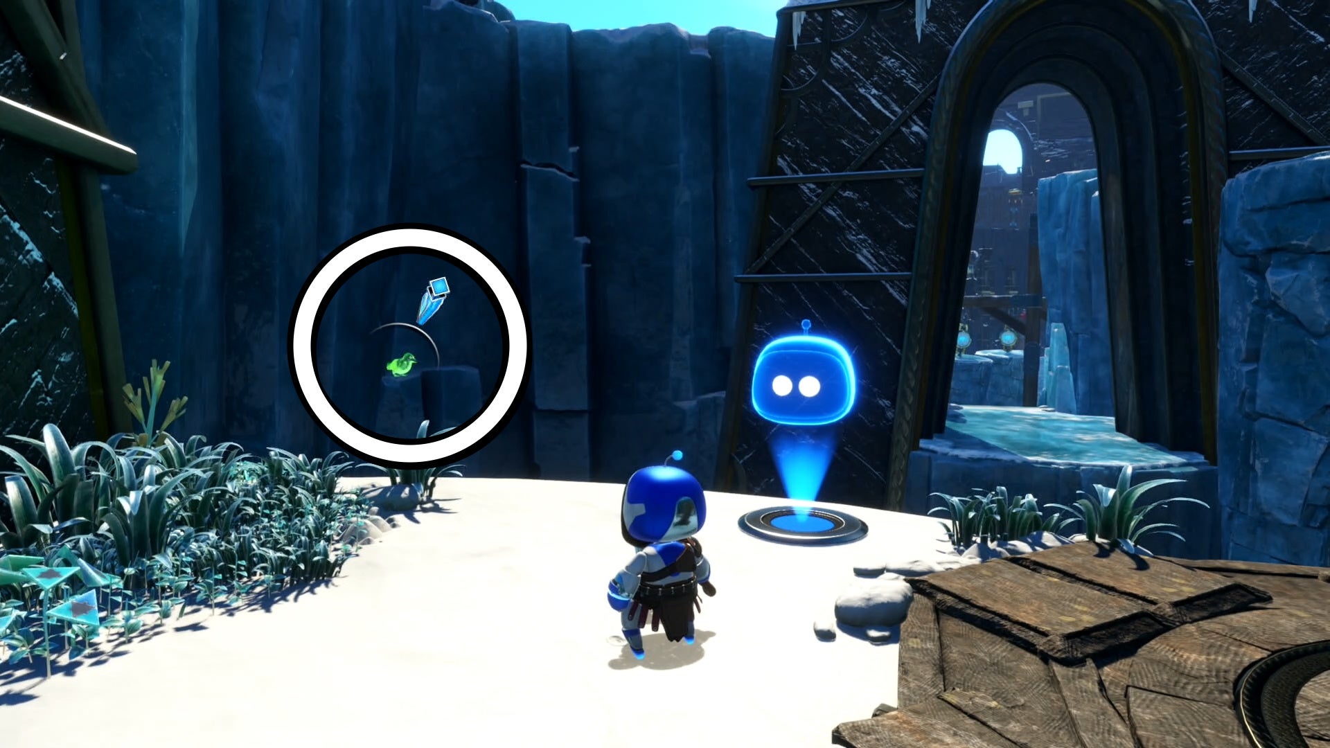 A circle showing a green Raven location in Astro Bot.