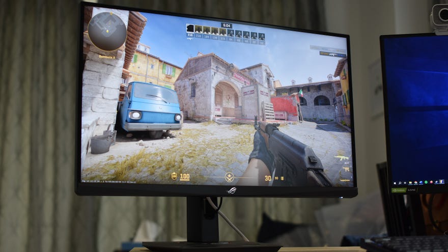 The Asus ROG Strix XG27UGC multi-mode monitor, running a game of Counter-Strike 2.